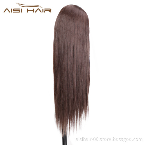 Aisi Hair Wholesale Long Silky Straight Ombre Brown Wig Synthetic Hair Swiss Lace Wig Lace Frontal Wigs For Black Women